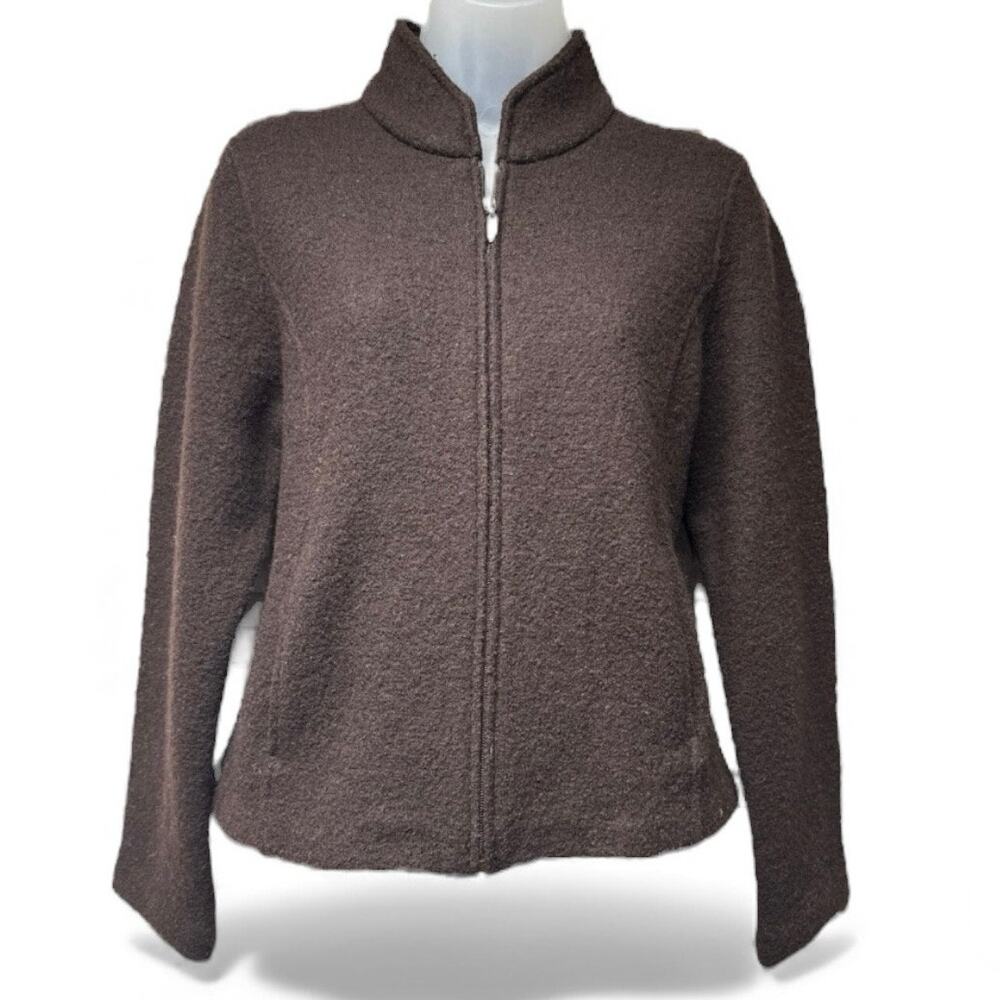 Vintage Herman Geist Womens Brown Cardigan Sweater Size Petite Small Wool Zip